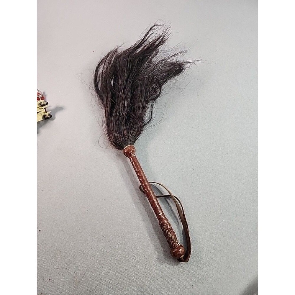 Vintage Horsehair Fly Whisk Decorative Tassel Braided Handle Wrist Loop